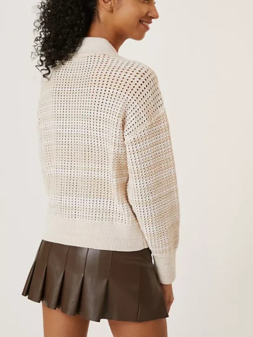 Anthropologie 2X Crocheted Pocket Collar Sweater Coat Sand Ivory Cardigan - Picture 3 of 16